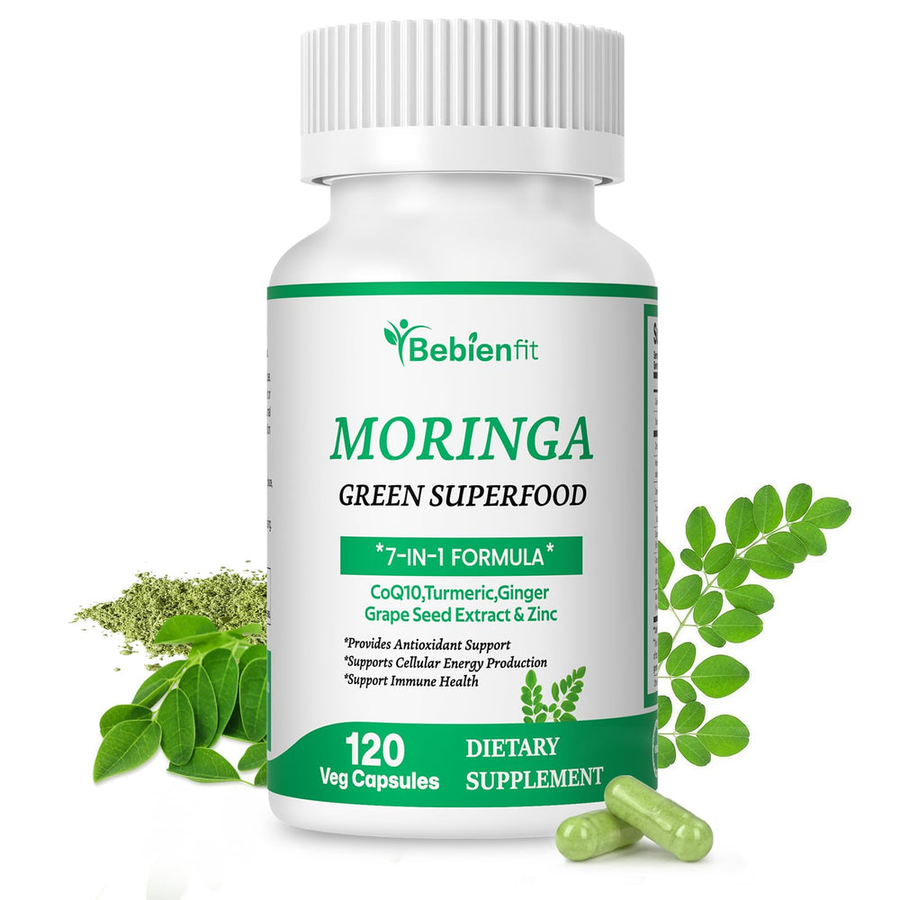 Bebien fit Moringa Capsules label highlights turmeric and ginger components