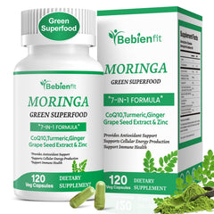 Bebien fit Moringa capsules bottle with 120 vegan caps for daily antioxidant support