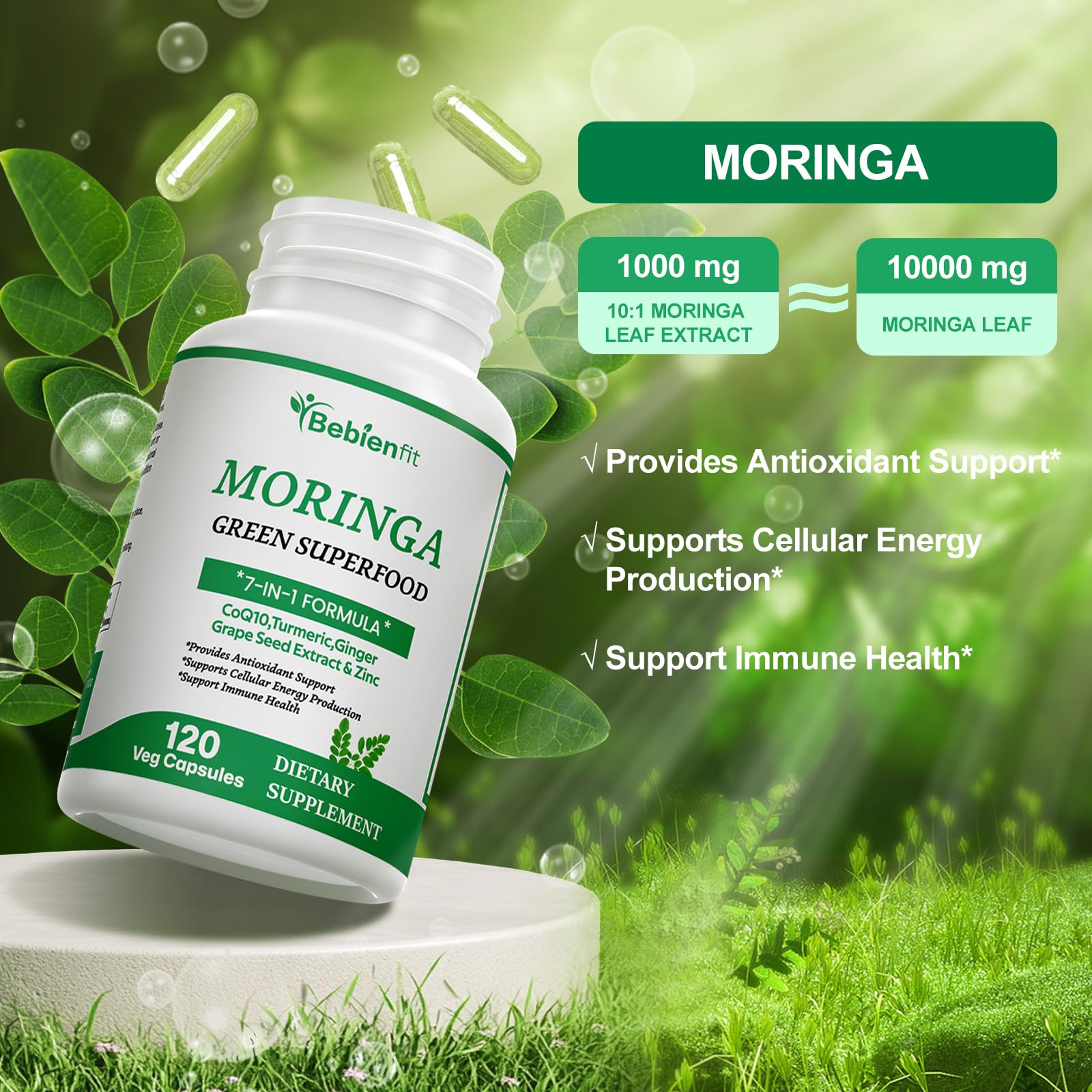 Bebien fit Moringa capsules on a daily routine setup for wellness