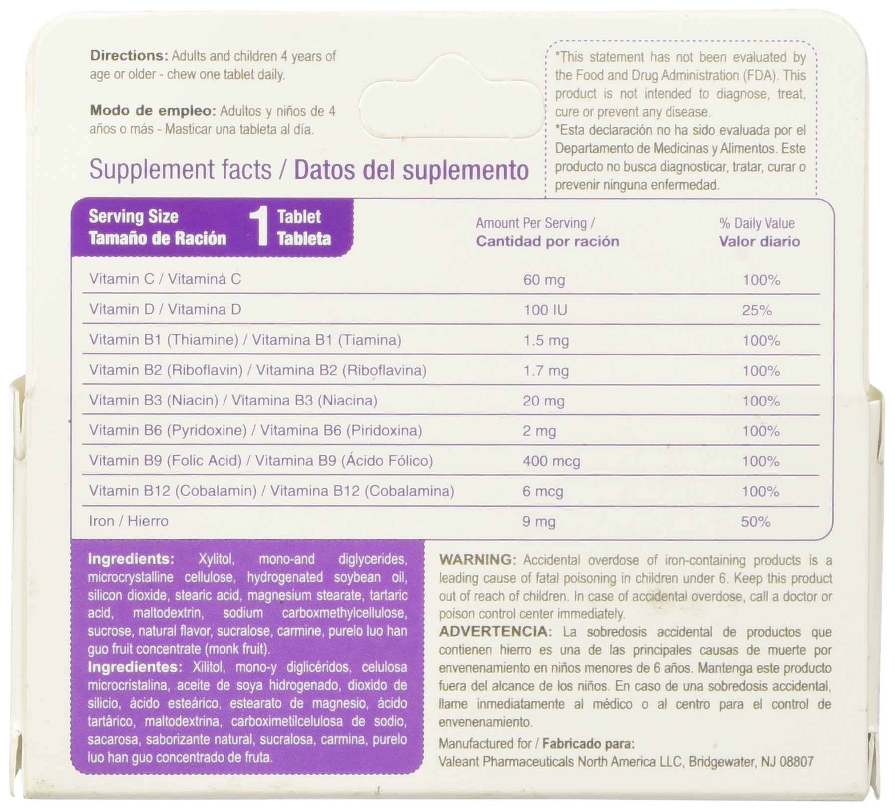 Bedoyecta Kids bottle closeup shows precise vitamin labeling for daily nutrition.