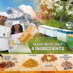 Bee & You Bee Pollen tablet closeup — complete food for energy and vitality.