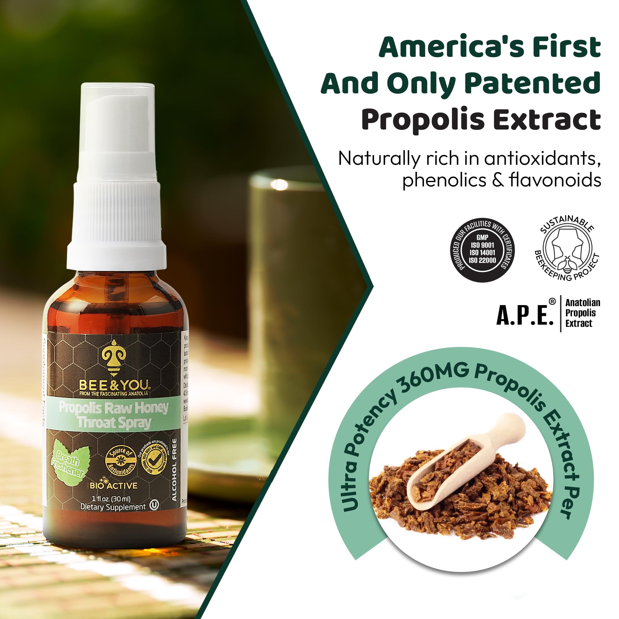 Bee & You Propolis Throat Spray for daily use with fresh breath.