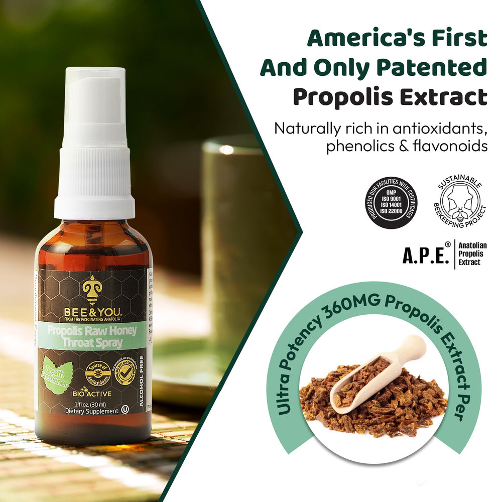 Bee & You Propolis Throat Spray for daily use with fresh breath.