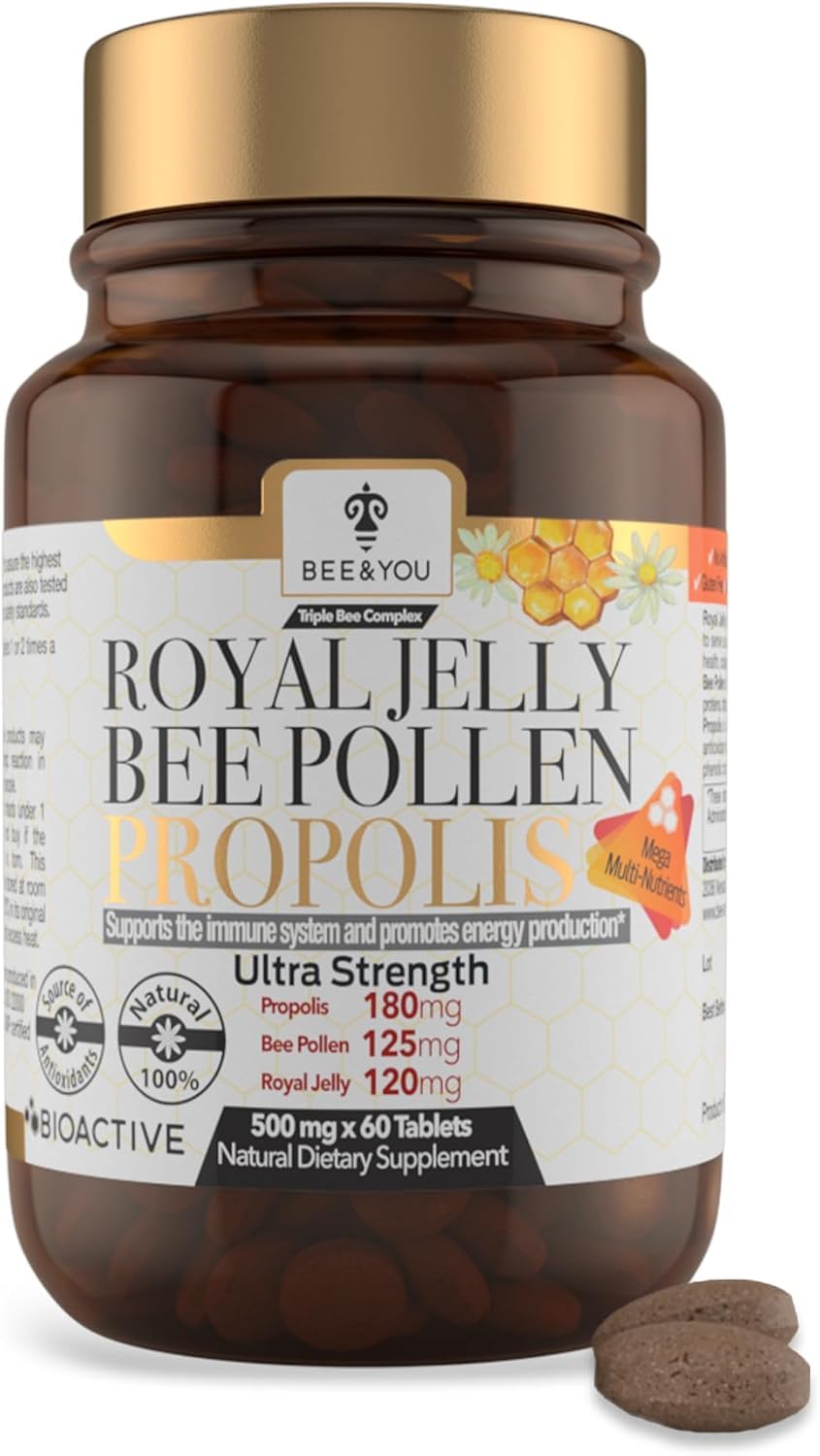 Bee & You Royal Jelly Tablet bottle — antioxidant-rich immune support for daily vitality.