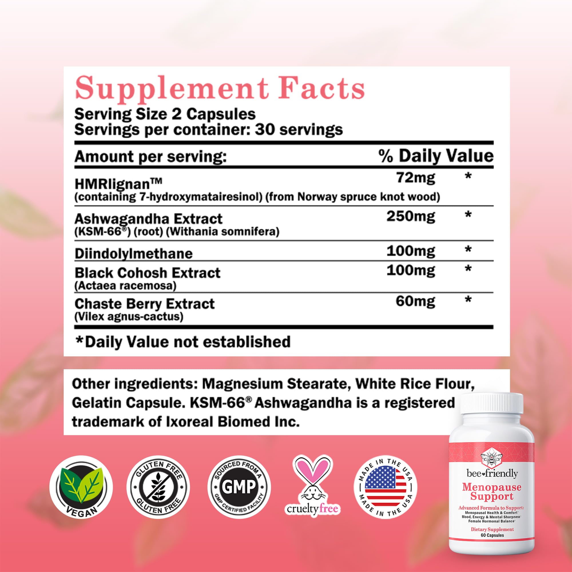 BeeFriendly Black Cohosh and HMRlignan blend image signaling hot flash relief.