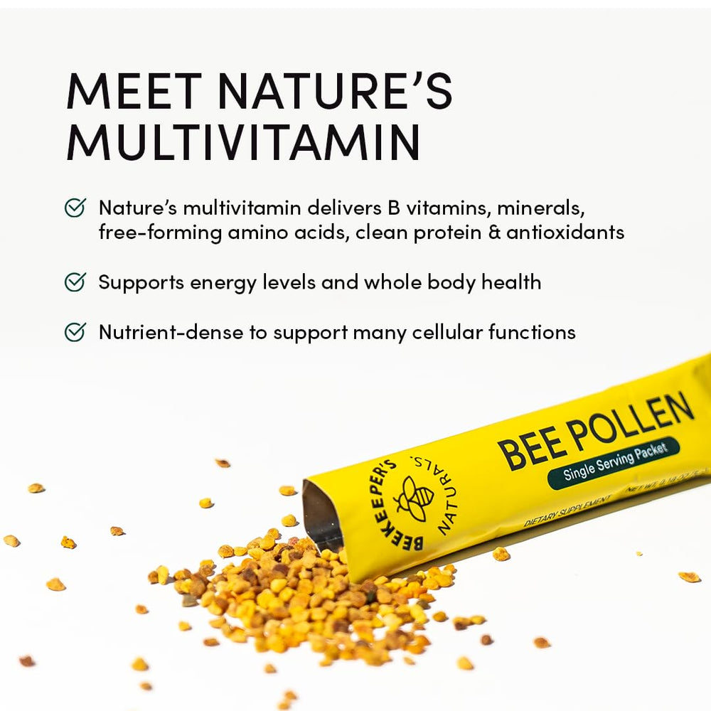 Beekeeper's Naturals bee pollen added to smoothie for a nutritional boost.