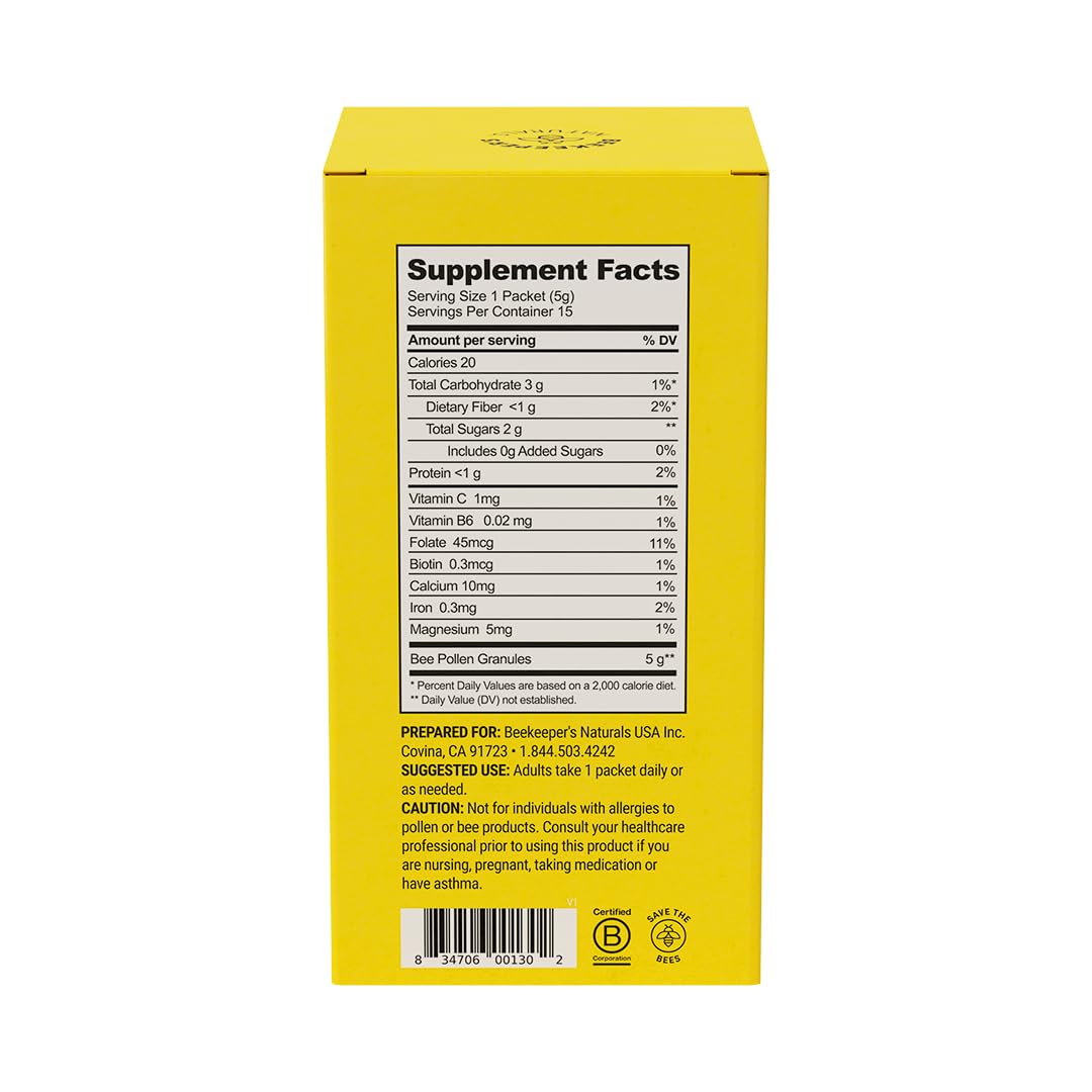 Beekeeper's Naturals label close-up highlighting natural sourcing and clean ingredients.