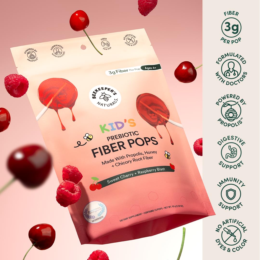 Beekeeper's Naturals Kids Prebiotic Fiber Pops 15-count box, doctor formulated