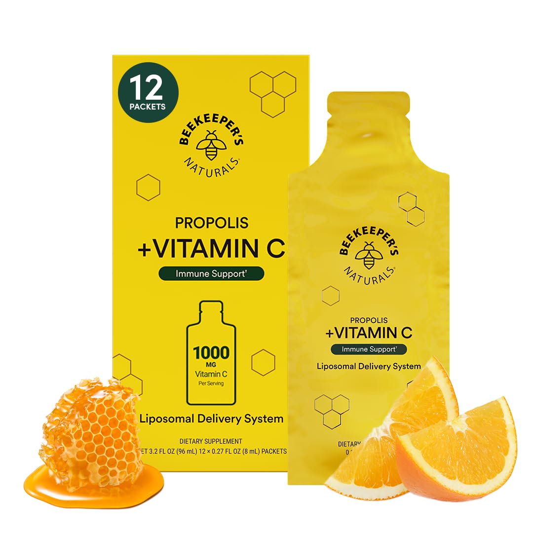 Beekeeper's Naturals Propolis Liposomal Vitamin C packet ready for daily use.