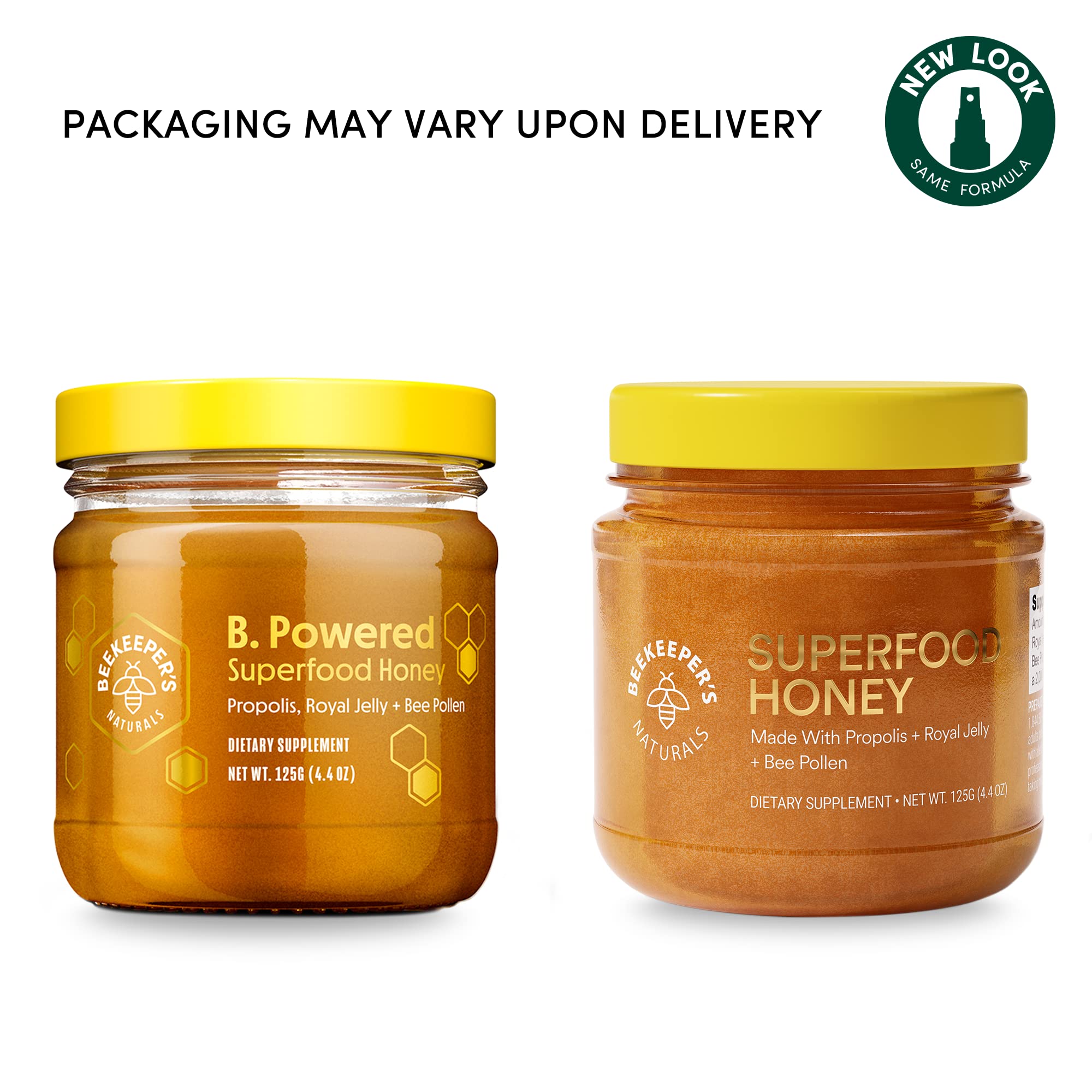 Beekeeper's Naturals Superfood Honey jar close-up showing texture and color