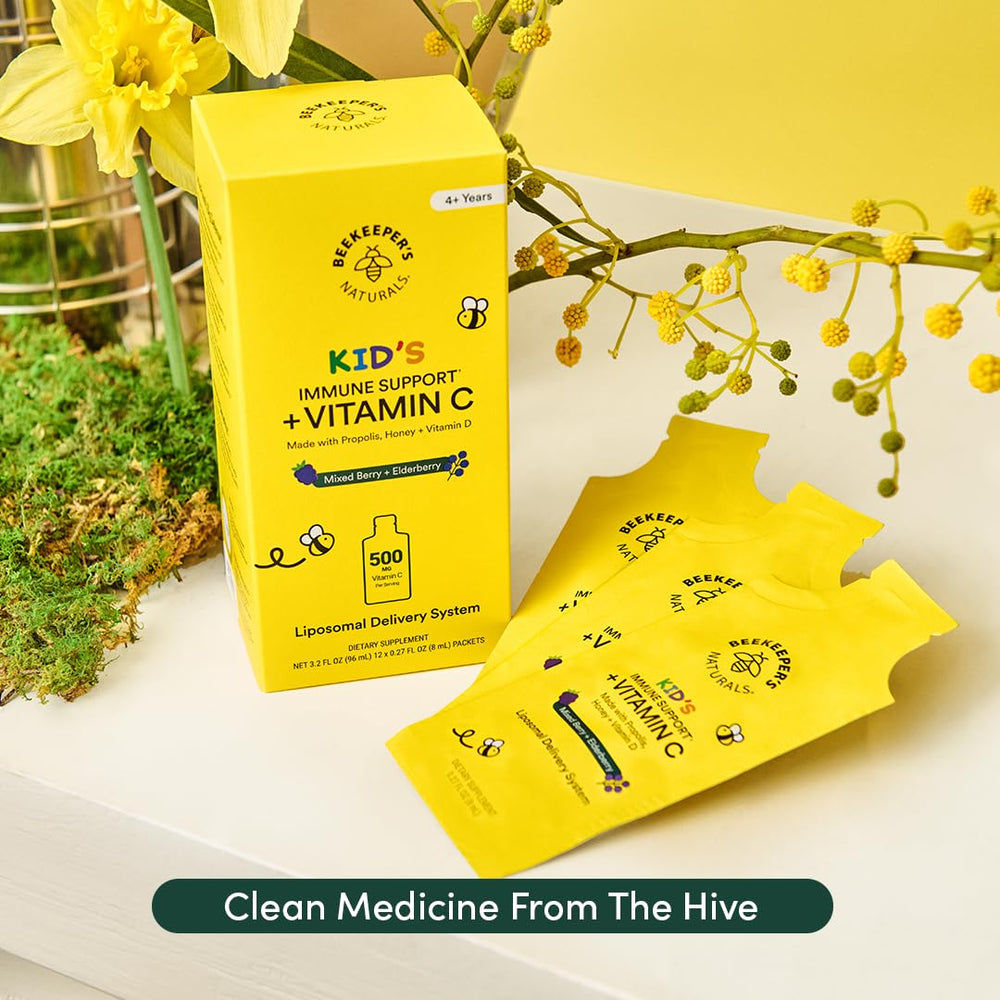 Beekeeper's Naturals liposomal vitamin C, elderberry blend for kids' daily routine.