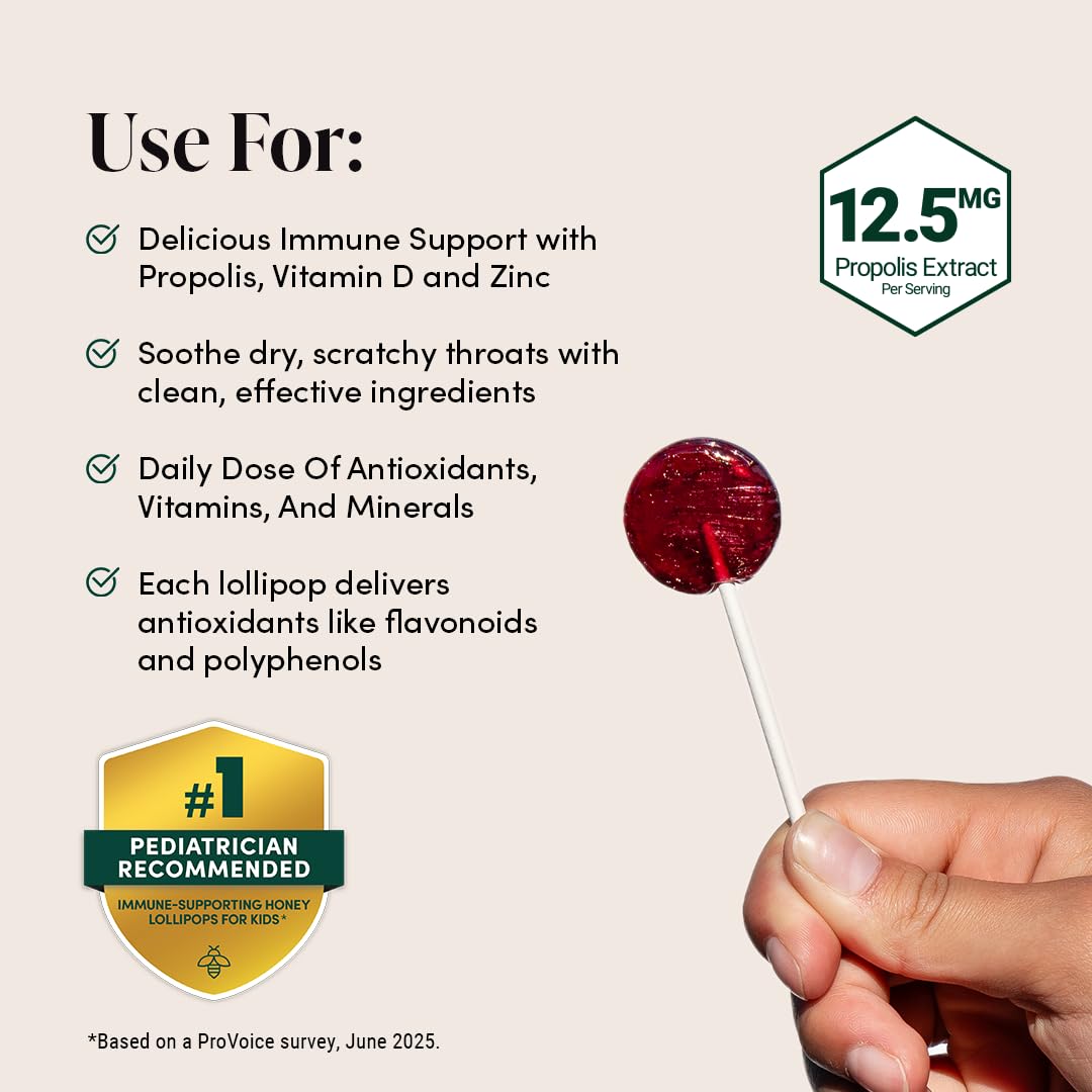 Beekeeper's Naturals Kids Throat Lollipops green apple flavor for a tasty routine.