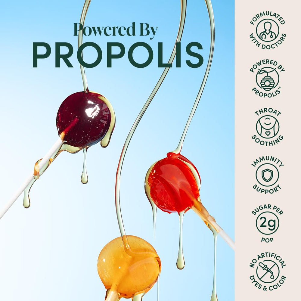 Beekeeper's Naturals Kids Throat Lollipops strawberry flavor appeals to kids during throat comfort.