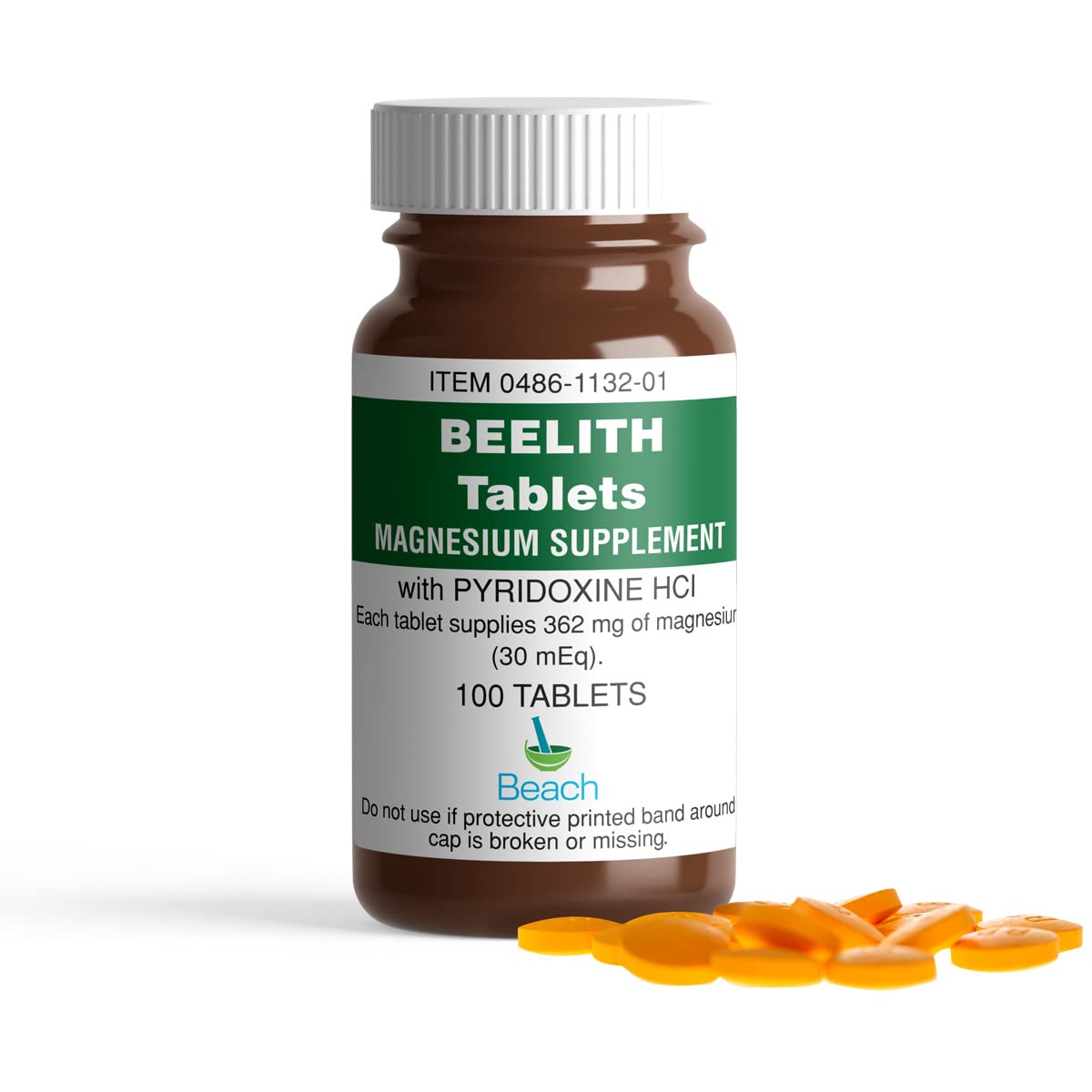 Beelith magnesium pyridoxine tablets bottle; dietary supplement for magnesium and vitamin B6 balance.