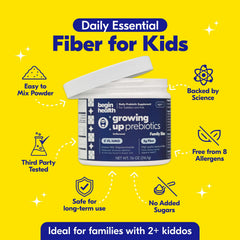 Begin Health Growing Up Prebiotics mix into drinks; supports gentle daily gut routine
