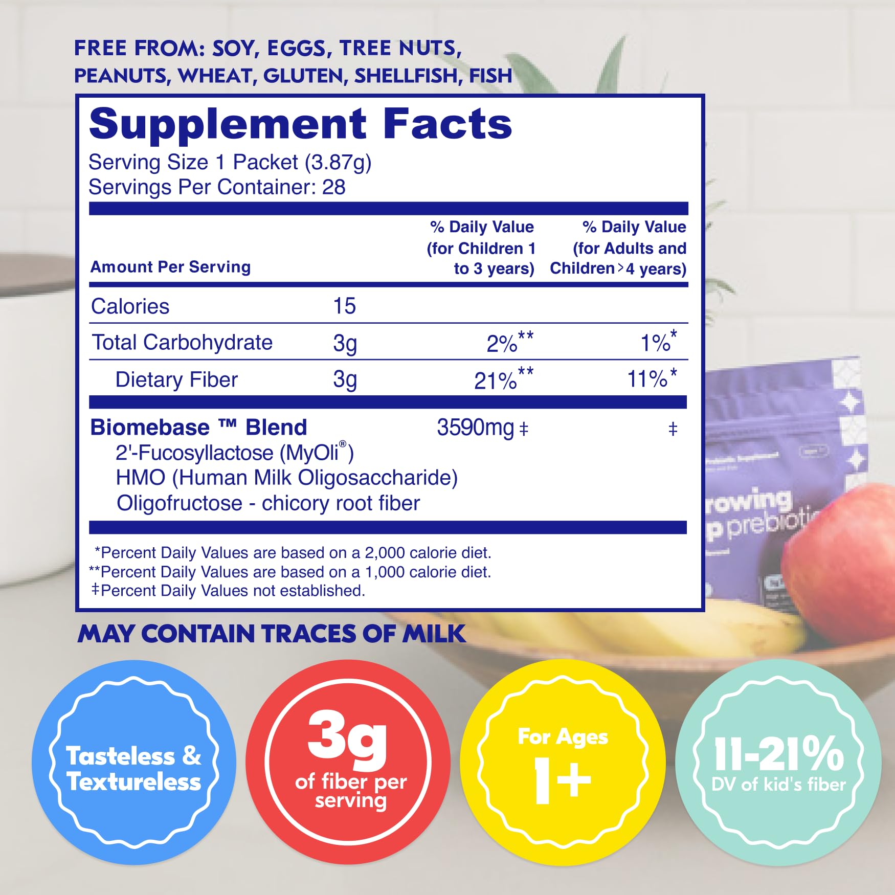 Begin Health Growing Up Prebiotics scoop powder ready for daily use.
