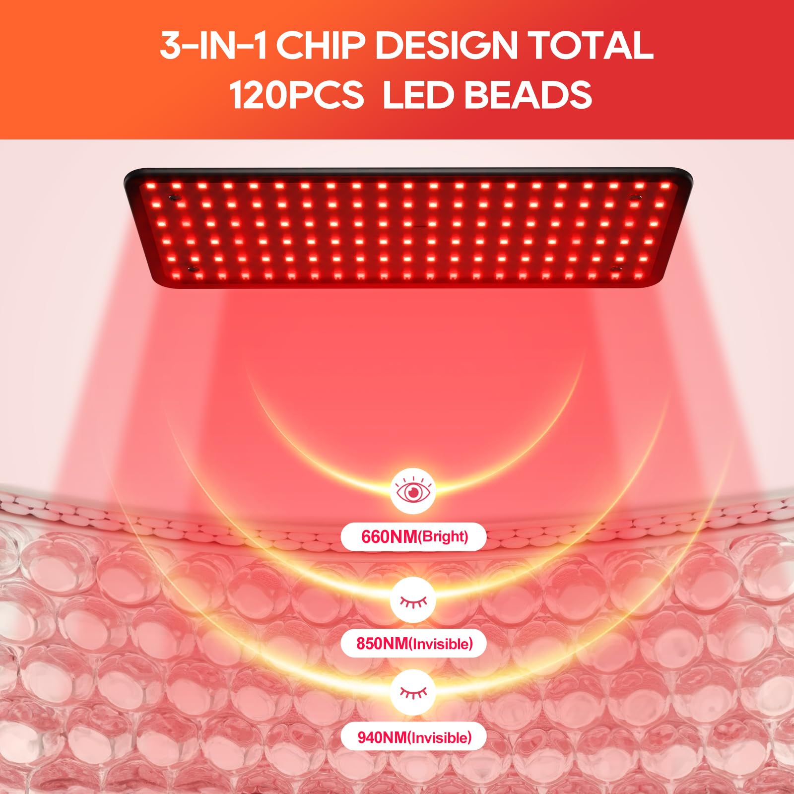 BEICHEN luz roja 120 diodos LED, 660/850/940nm, uso versátil.