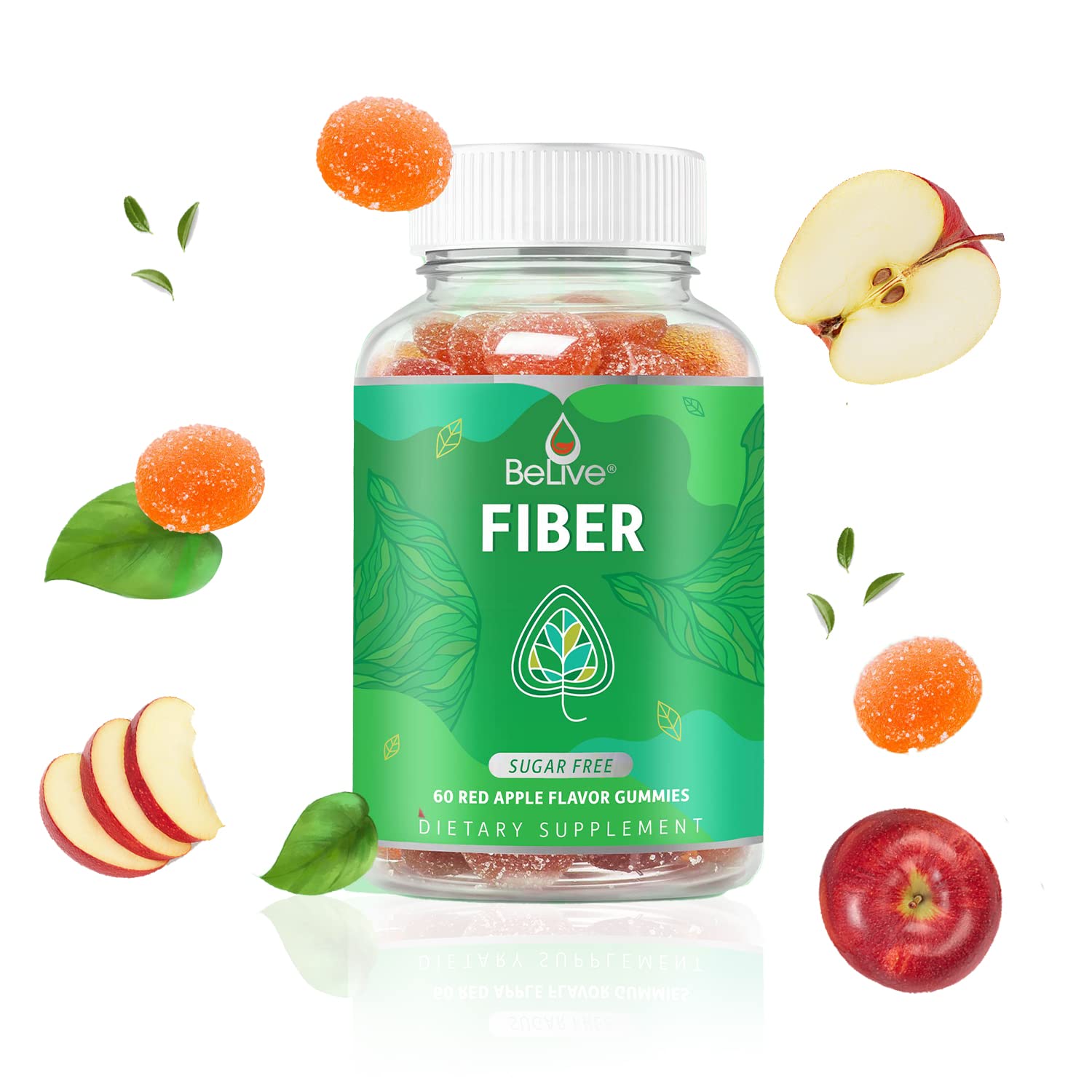 BeLive Fiber Gummies 60-count bottle label communicates long-lasting supply.