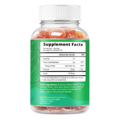 BeLive Fiber Gummies apple flavor bottle back label notes prebiotic chicory and inulin benefits.