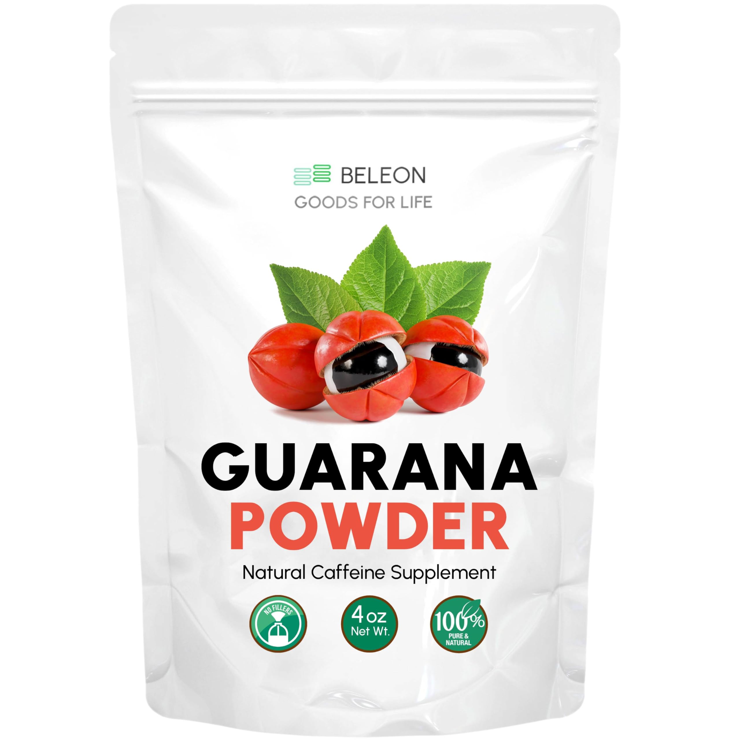 Beleon Guarana Powder bottle provides steady, natural energy.