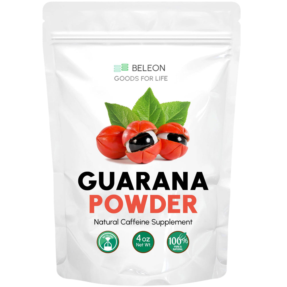 Beleon Guarana Powder bottle provides steady, natural energy.