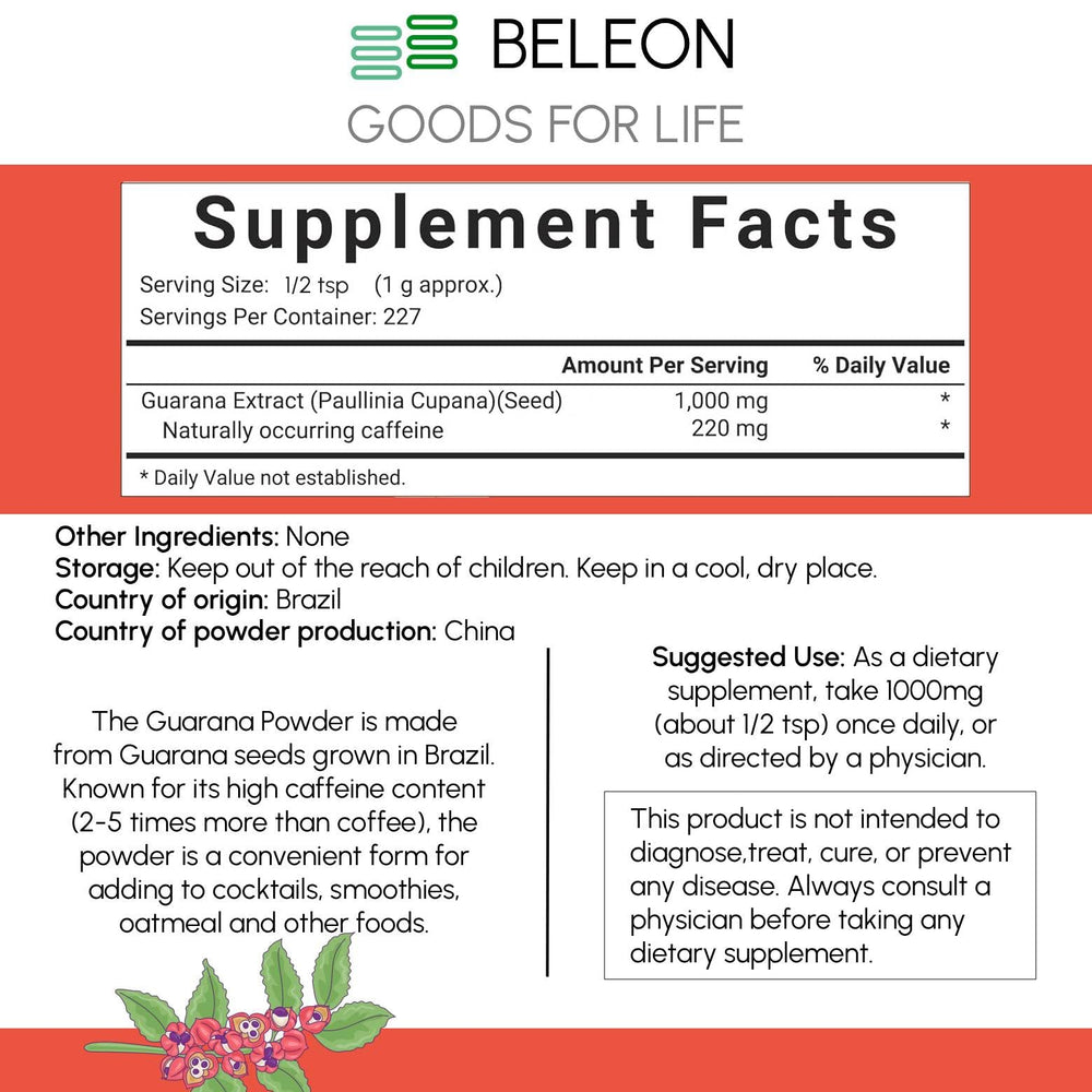 Beleon Guarana Powder scoop shows versatile use in smoothies.