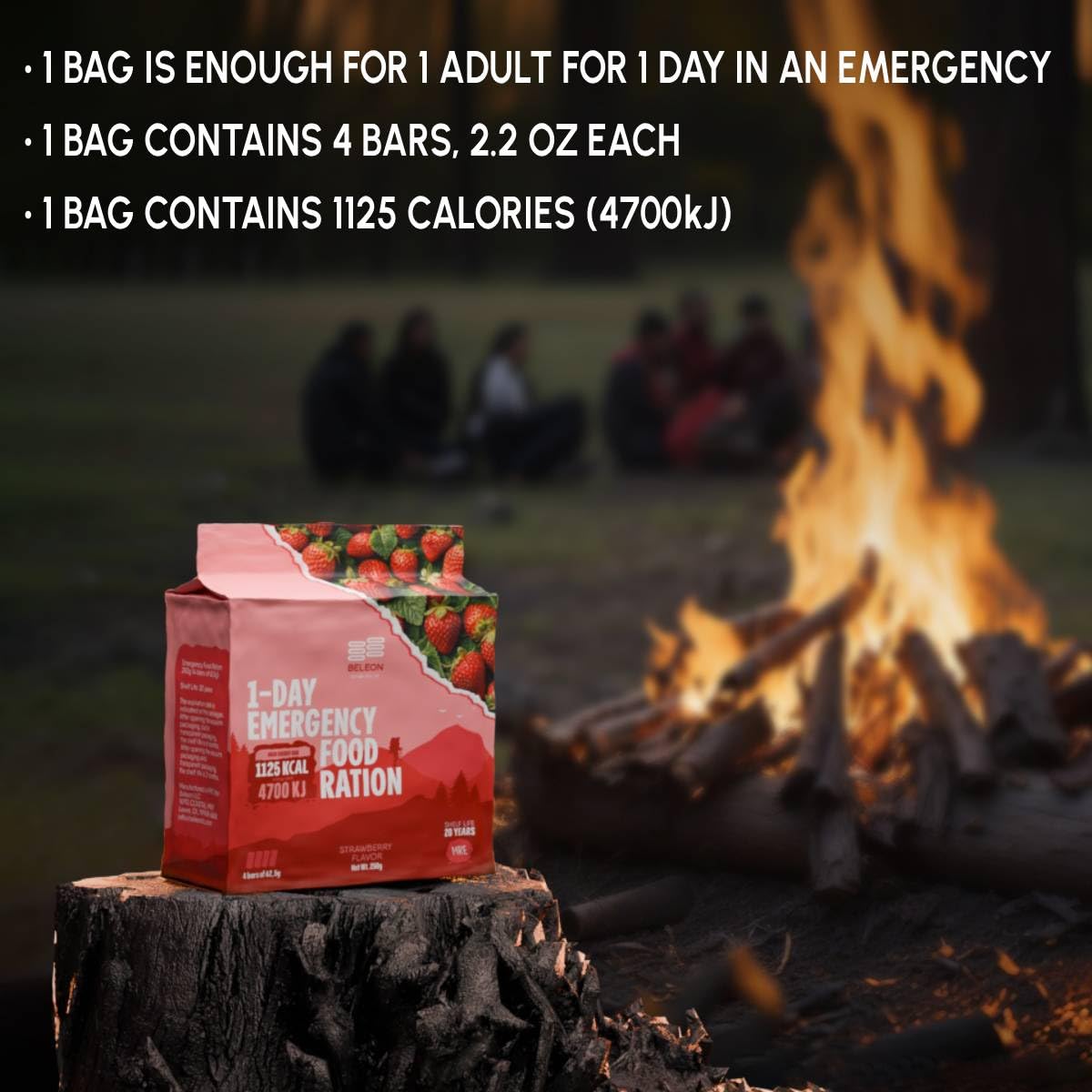 Beleon Survival Ration energy value highlighted by 7875 kcal per pack.