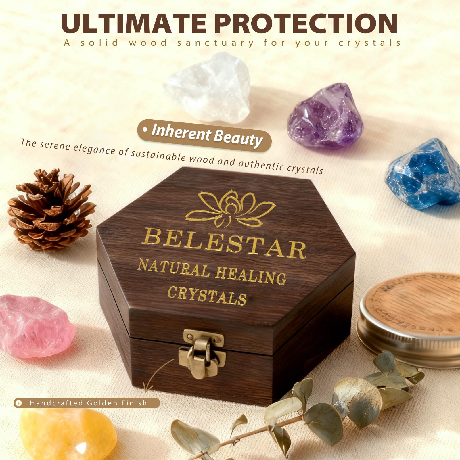 BELESTAR 7 Chakra Clear Quartz crystal for amplification and focus.