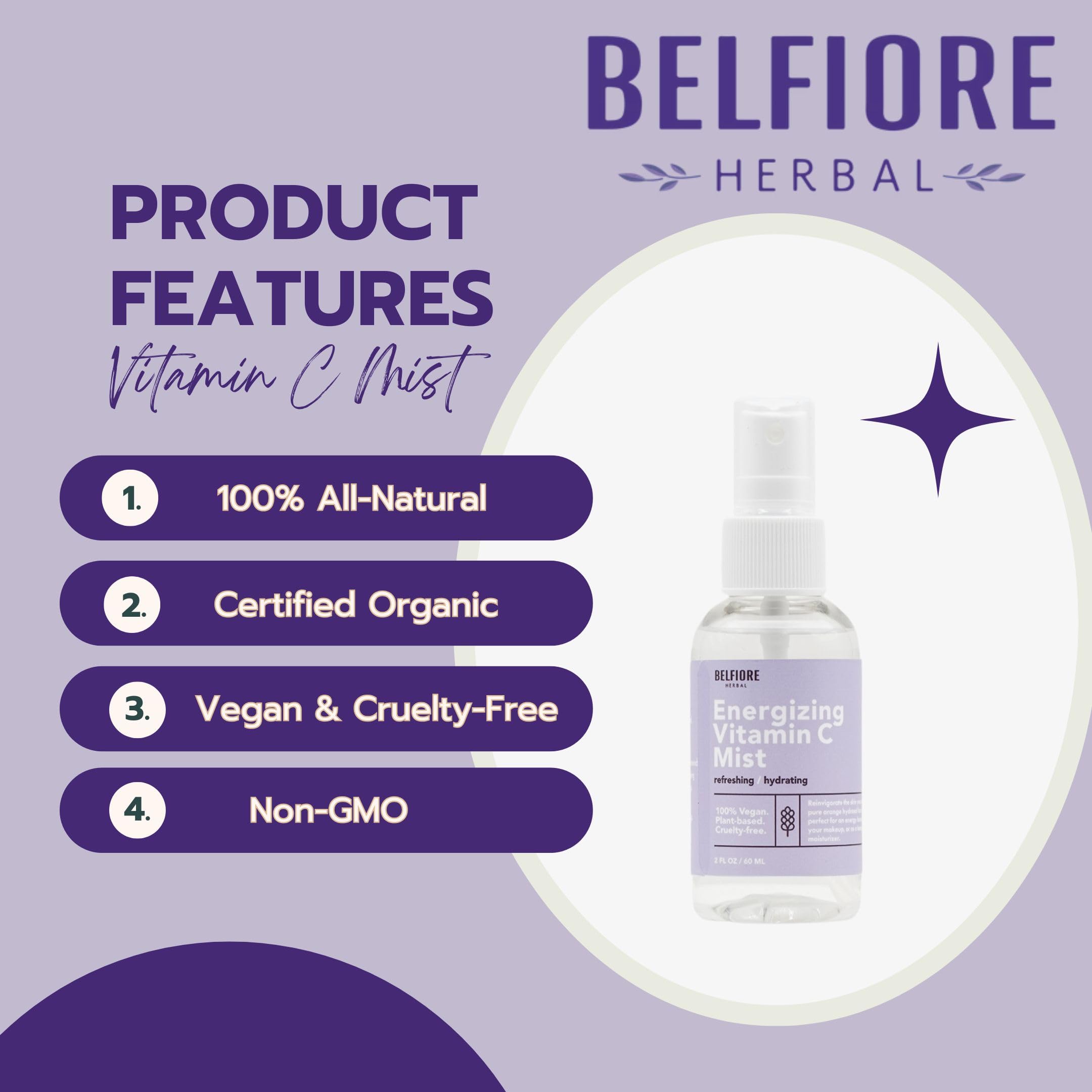 Belfiore Herbal Vitamin C Mist Set close-up of orange extracts label and scent.