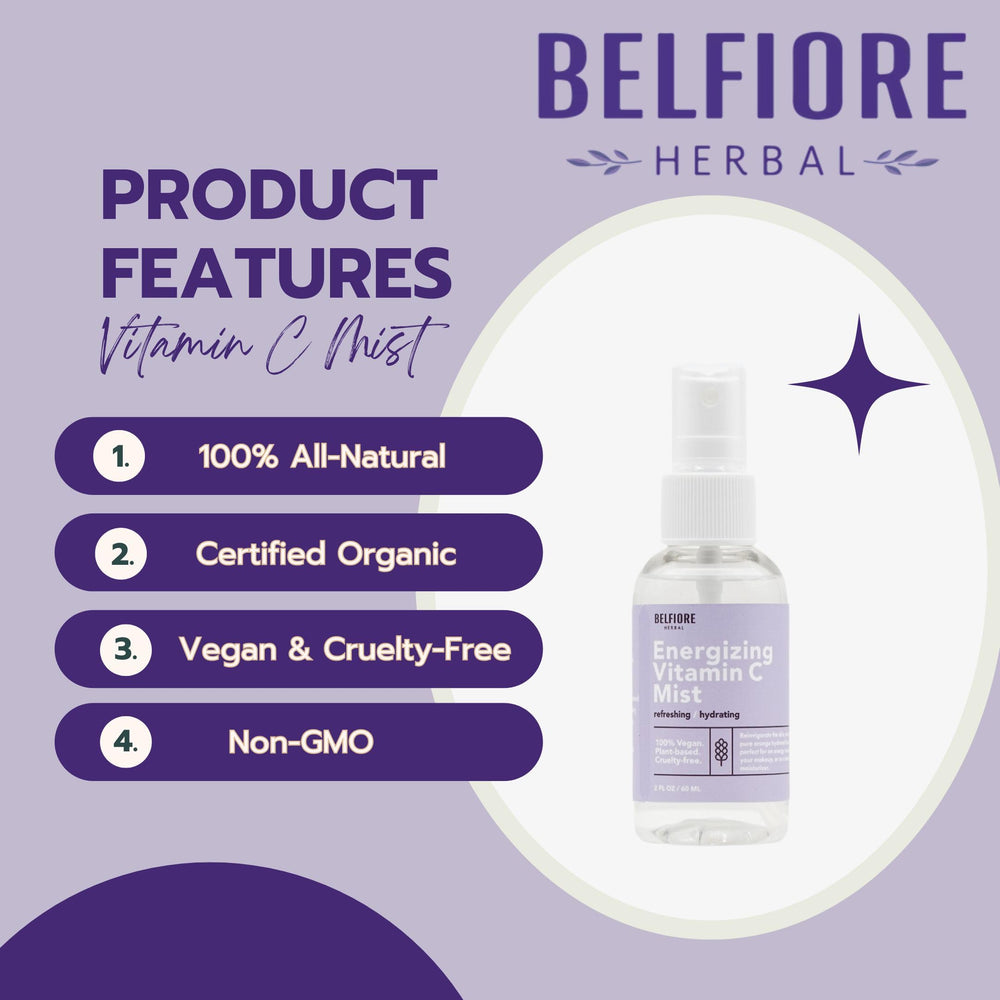 Belfiore Herbal Vitamin C Mist Set close-up of orange extracts label and scent.