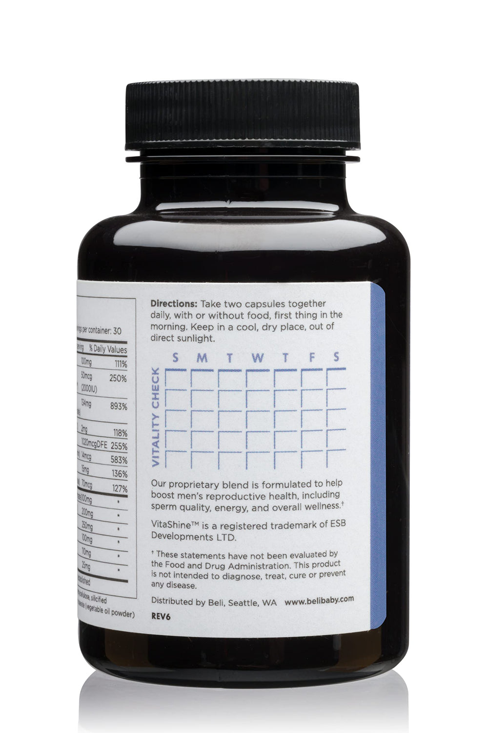 Daily routine with Beli supplements next to a calendar.