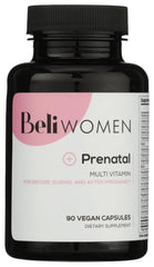 Beli Women Prenatal bottle closeup highlighting gentle formulation for conception support.