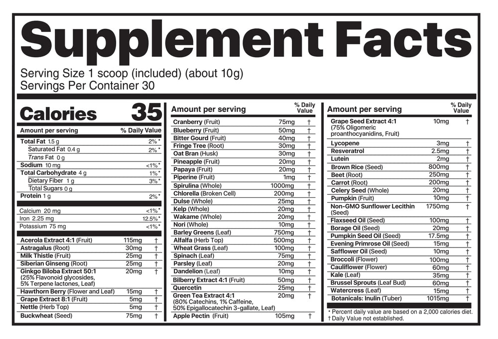 Believe Supplements Superfoods+Greens Orange Vanilla ingredients close-up showing nutrient-rich greens