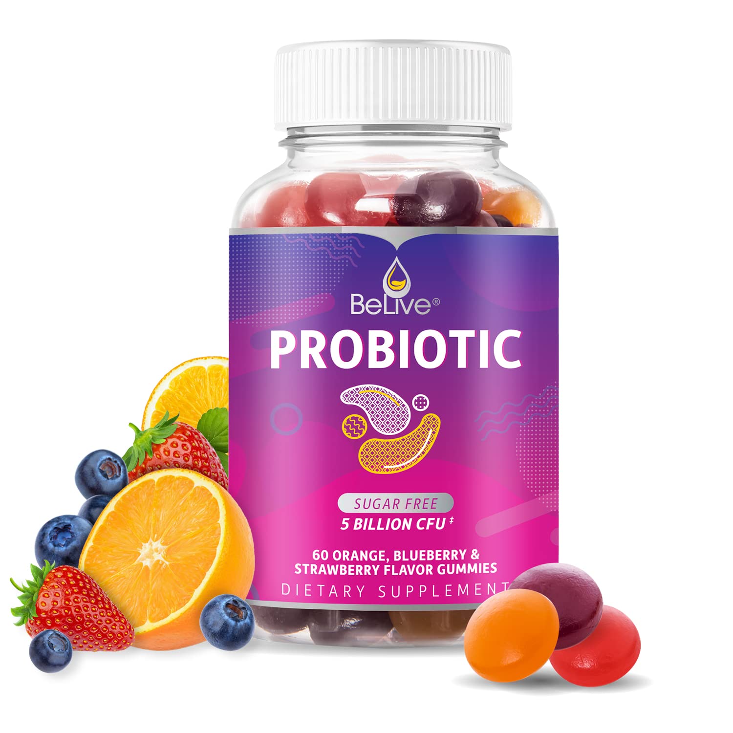 BeLive Probiotic Gummies blueberry bottle for daily digestive support and convenience.