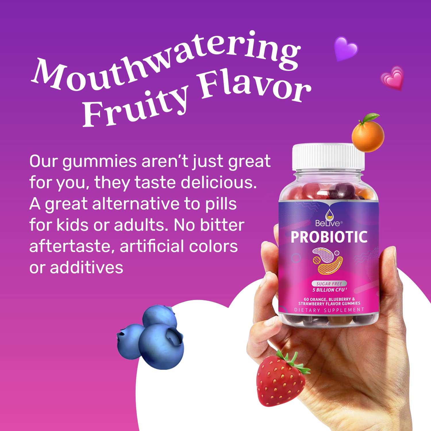 BeLive Probiotic Gummies closeup texture showcases chewy, flavorful probiotic snack.