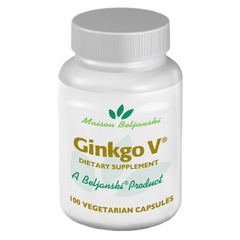 Beljanski Ginkgo V capsules in bottle, vegetarian and non-GMO formulation for daily wellness.
