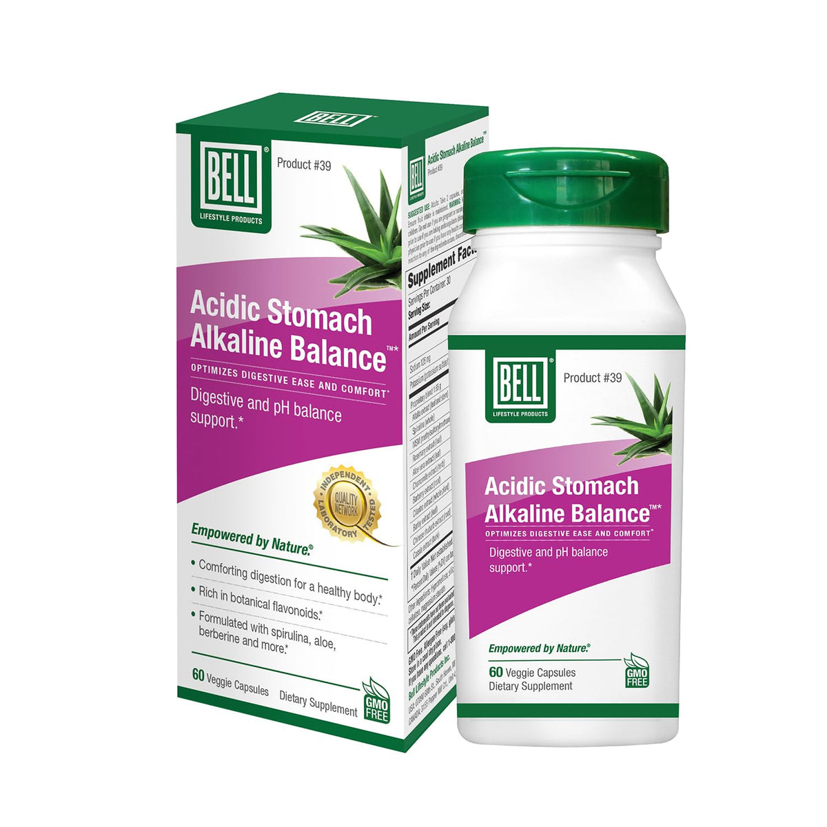 Bell Acidic Stomach Alkaline Balance bottle label promotes daily balance.