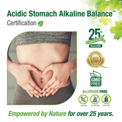 Bell Acidic Stomach Alkaline Balance ingredients scene highlights botanicals and spirulina.