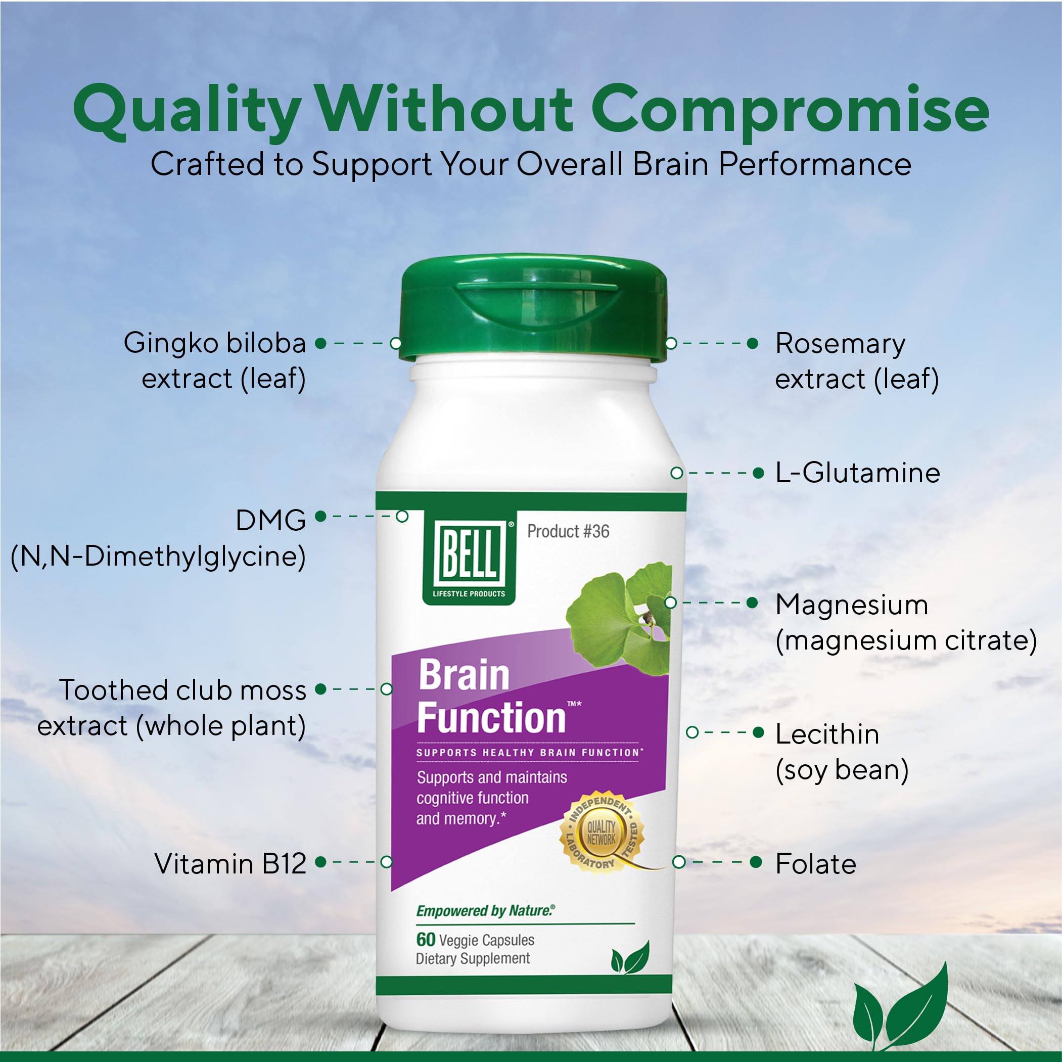 Bell Brain Function ingredients include B12 and folate for daily energy and focus.