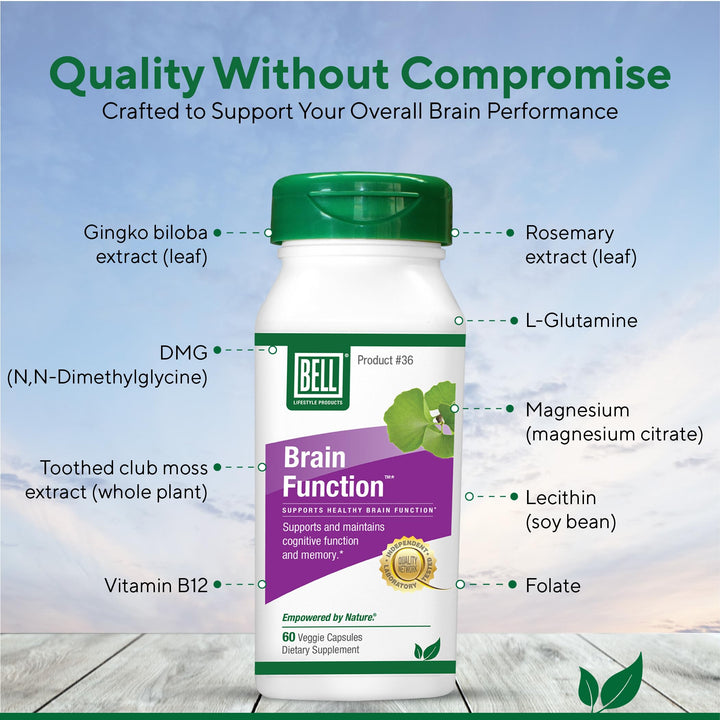 Bell Brain Function ingredients include B12 and folate for daily energy and focus.