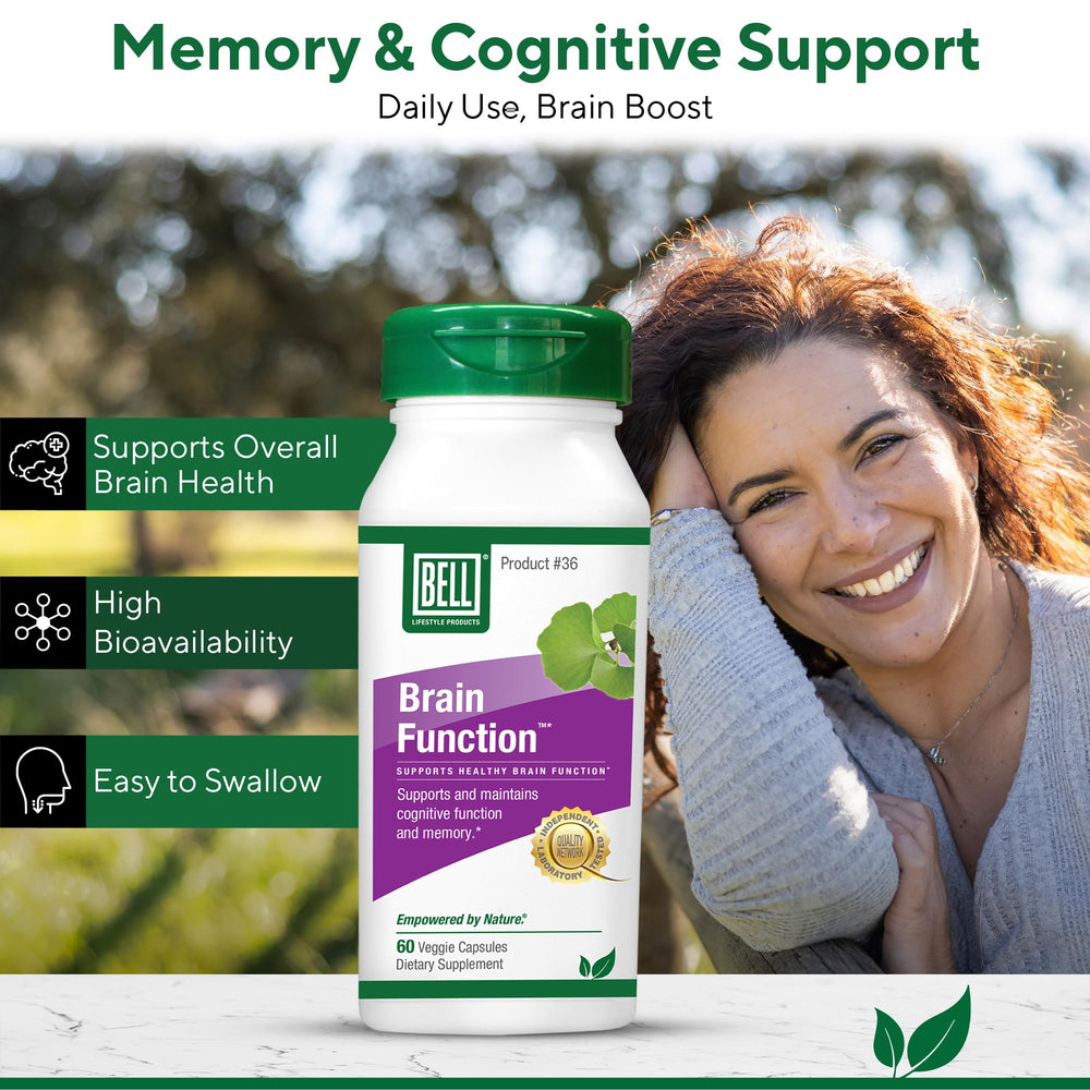 Bell Brain Function packaging held in hand for on-the-go lifestyle needs.