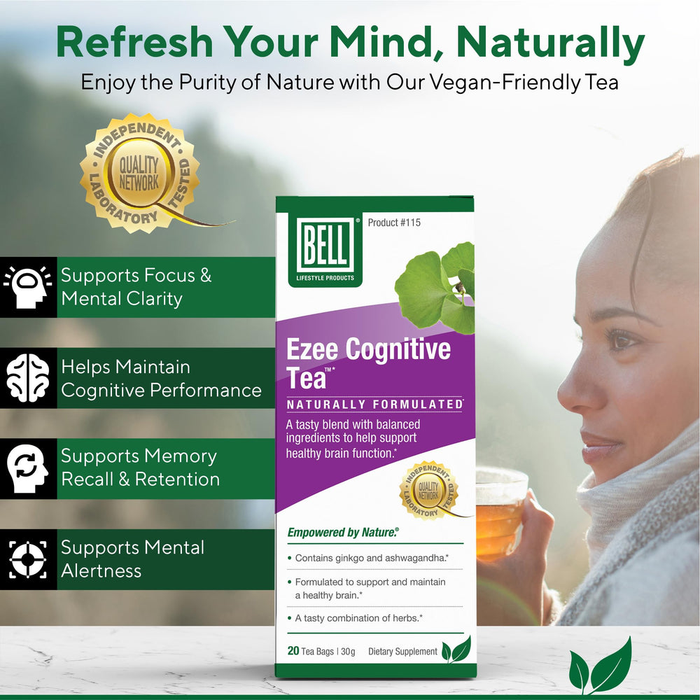 Bell Ezee Cognitive Tea bags closeup of herbal blend