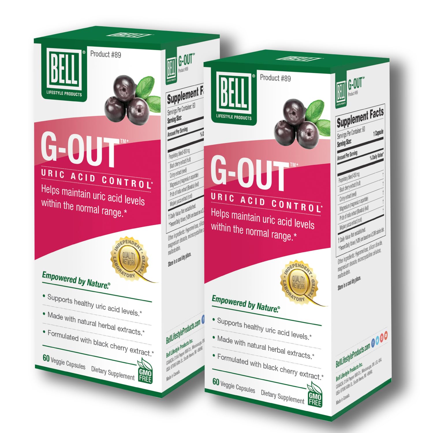 Bell G-Out Uric Acid Cleanse bottle front, supports healthy uric acid balance