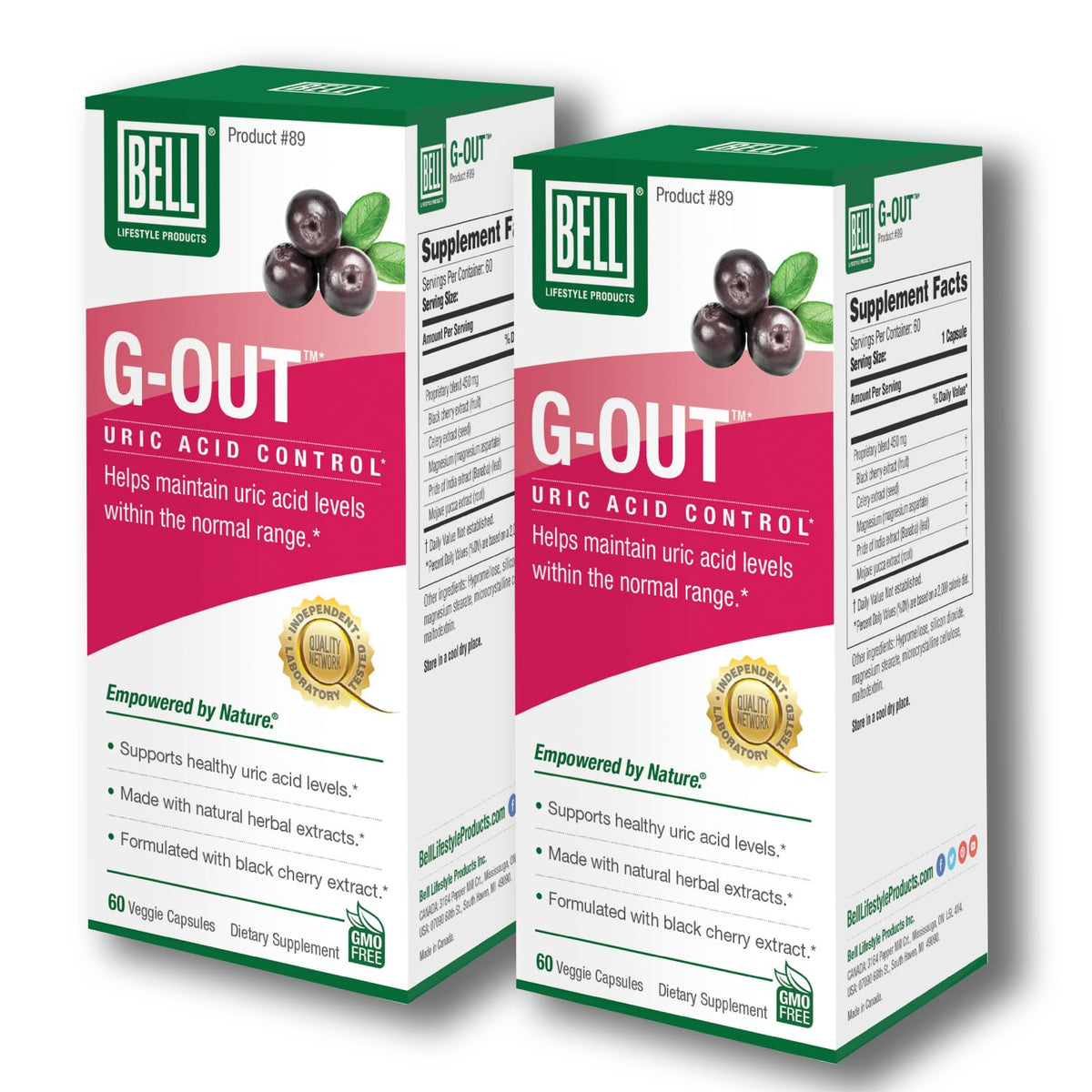 Bell G-Out Uric Acid Cleanse bottle front, supports healthy uric acid balance