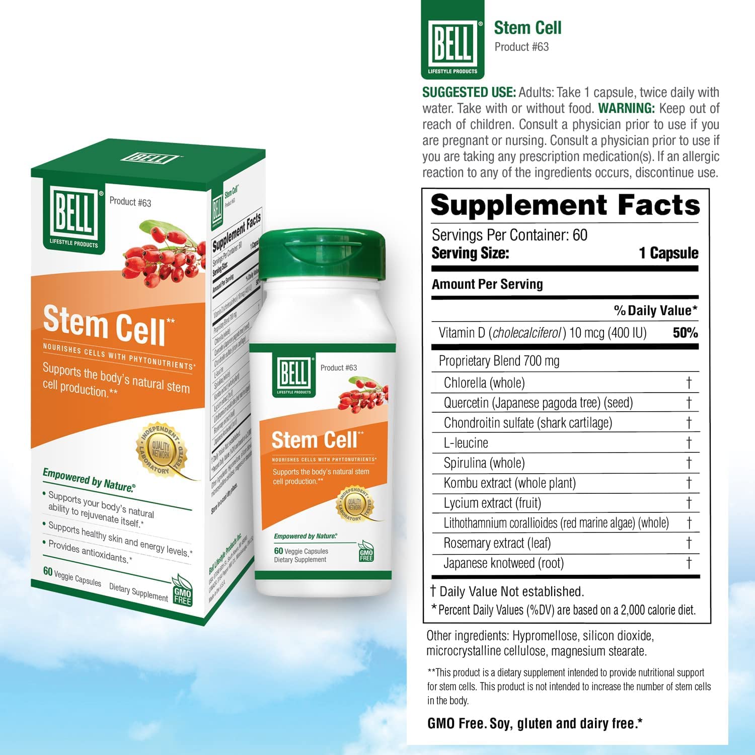 Bell Stem Cell Supplements ingredients list with antioxidants.