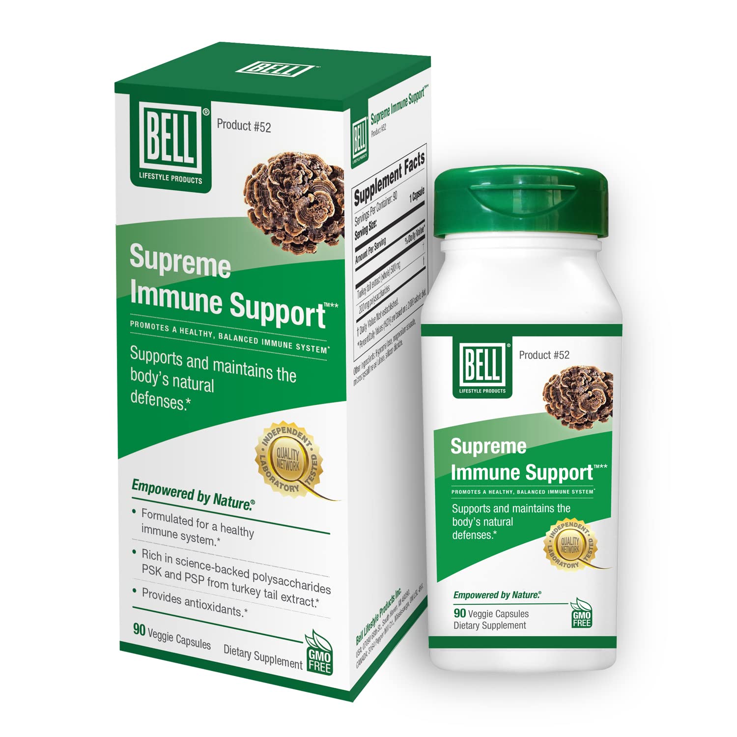 Bell Supreme Immune Support bottle with Turkey Tail capsules for daily immune support.