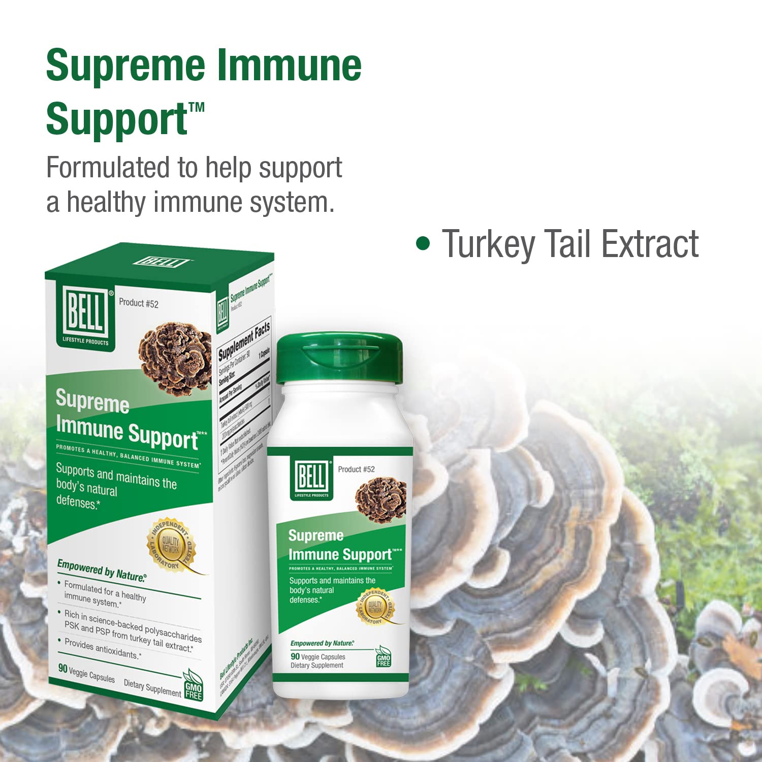 Bell Supreme Immune Support capsules shown with antioxidant-friendly presentation.