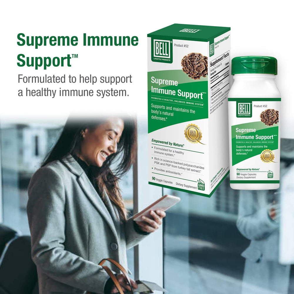Bell Supreme Immune Support bottle on clean background for daily use.