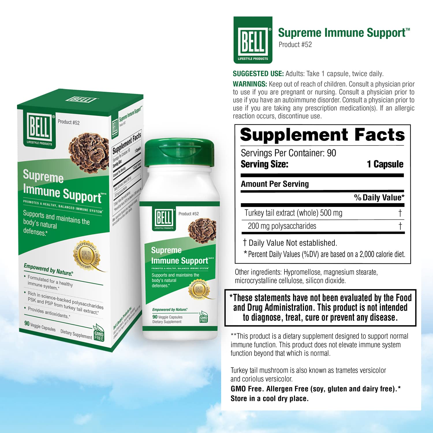 Bell Supreme Immune Support jar displays 90 capsules for monthly use.