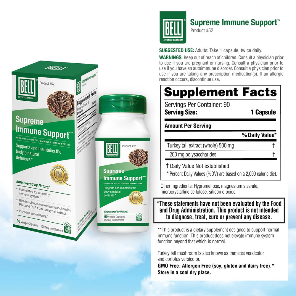 Bell Supreme Immune Support jar displays 90 capsules for monthly use.